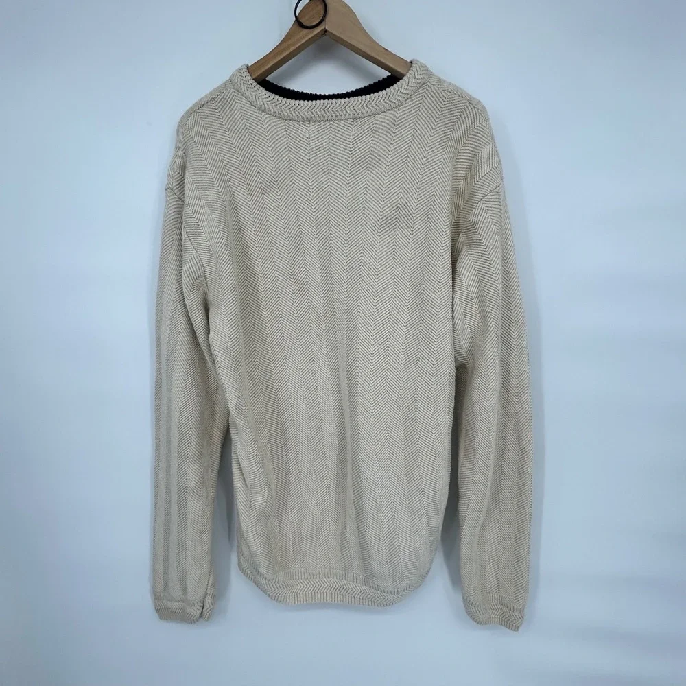Chaps Mens L/G Beige Cotton Sweater Long‎ Sleeve Crew Neck Embroidered Logo